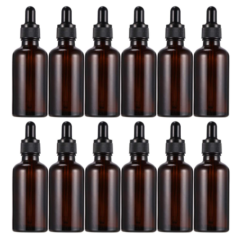 WILLOW 50ml Glass Bottles for Essential Oils Refillable Amber Bottle  for Liquid Aromatherapy 12 Pcs Pack