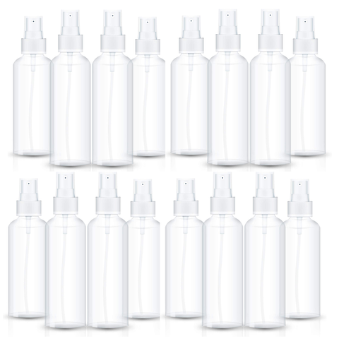 16Pcs 100ml Spray Bottle, Fine Mist Clear Plastic Empty Refillable Mini Spritzer for Travel - Willow