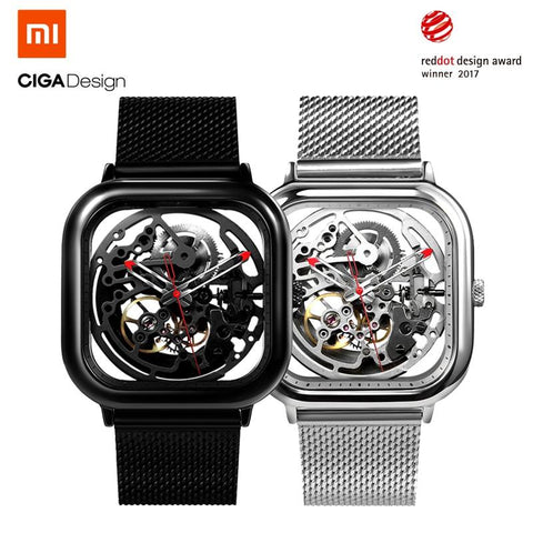 CigaDesign Full Hollow Automatic Mechanical Skeleton Wristwatch - Black