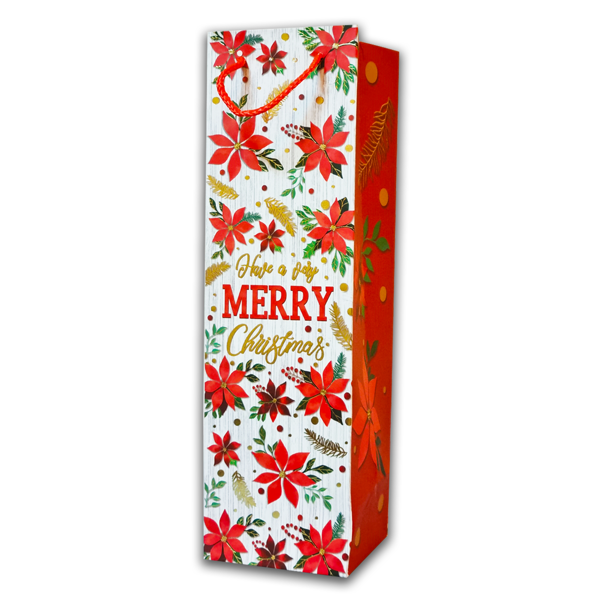 6Pc Pack Christmas Gift Bag For Bottle 4 Assorted Design with Rope Handles 38x11x11 cms  - WILLOW