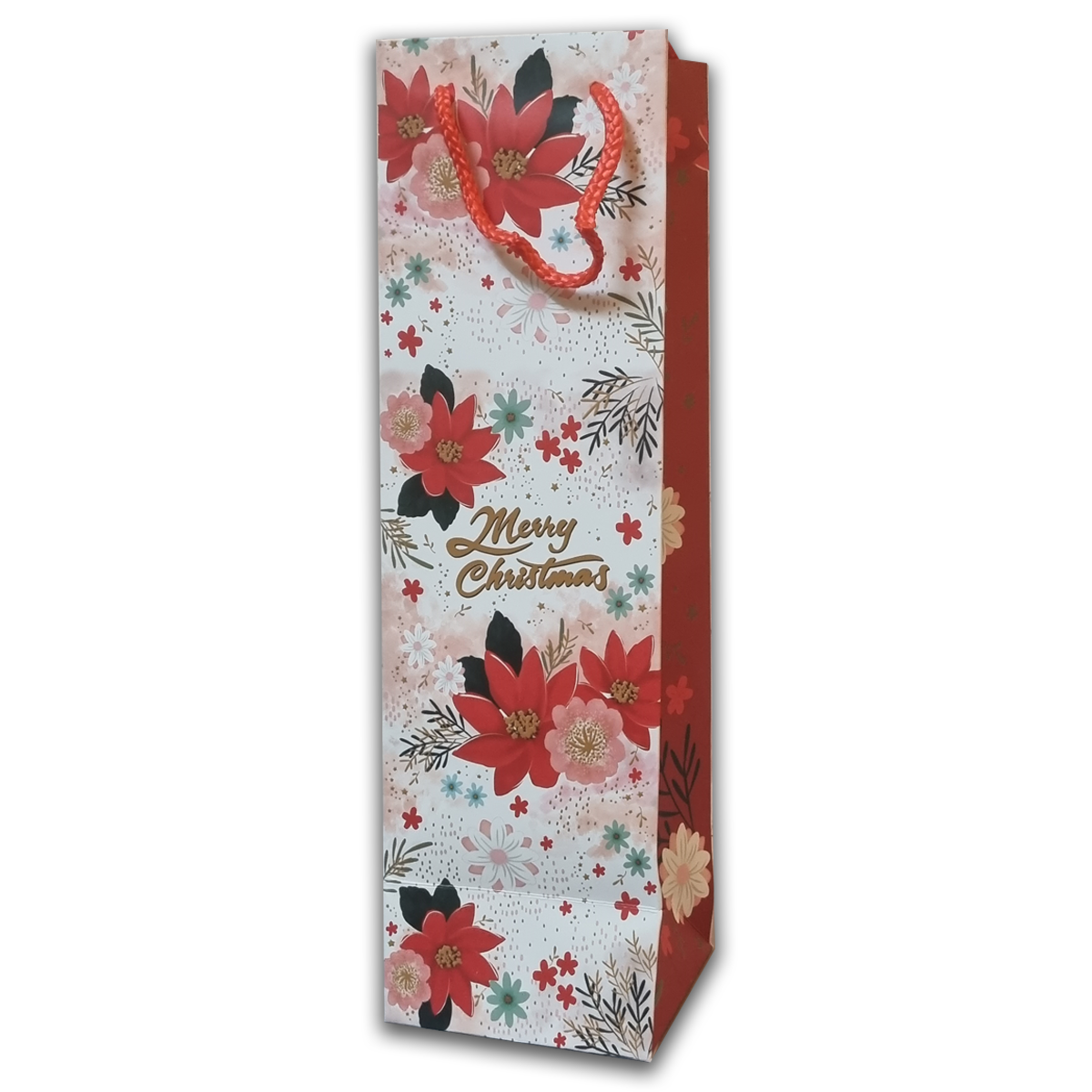 6Pc Pack Christmas Gift Bag For Bottle 4 Assorted Design with Rope Handles 38x11x11 cms  - WILLOW