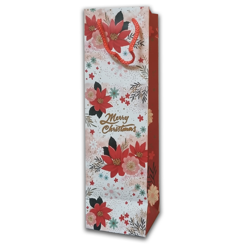 6Pc Pack Christmas Gift Bag For Bottle 4 Assorted Design with Rope Handles 38x11x11 cms  - WILLOW