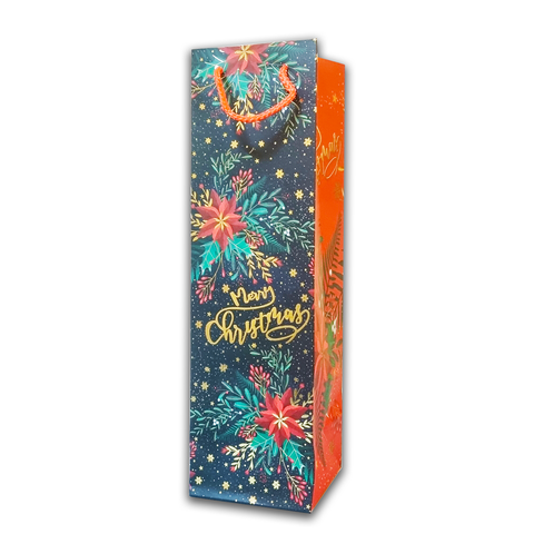 6Pc Pack Christmas Gift Bag For Bottle 4 Assorted Design with Rope Handles 38x11x11 cms  - WILLOW