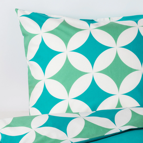 Quilt cover and pillowcase, tile pattern, turquoise, 150x200/50x80 cm - GRACIÖS