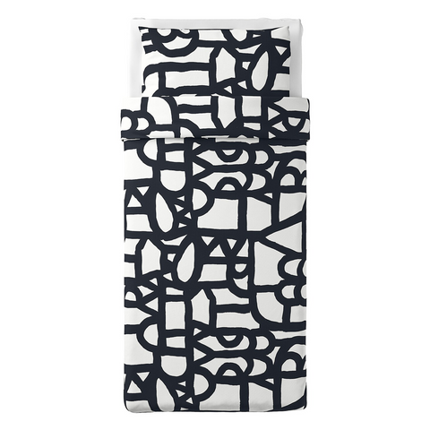 Quilt cover and pillowcase, white, black, 150x200/50x80 cm - SKUGGBRÄCKA