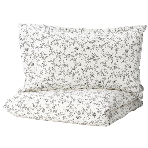 Quilt cover and pillowcase, white, dark grey, 150x200/50x80 cm - KOPPARRANKA