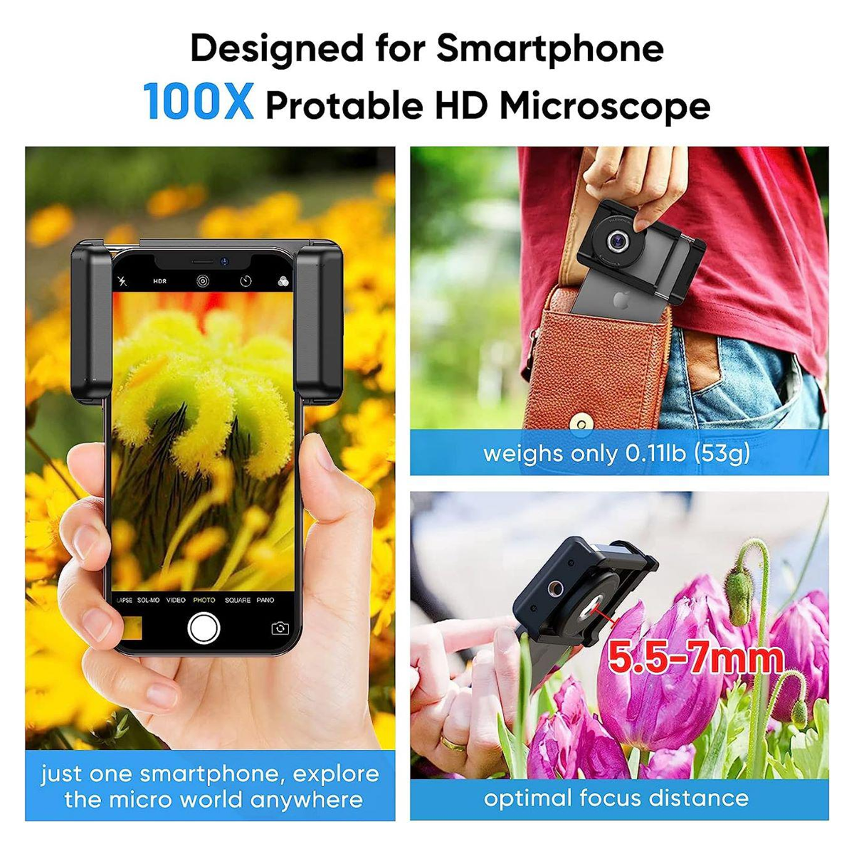 APEXEL HD 100X Microscope Magnifier Macro Phone Lens for Iphone and Mobile Phones
