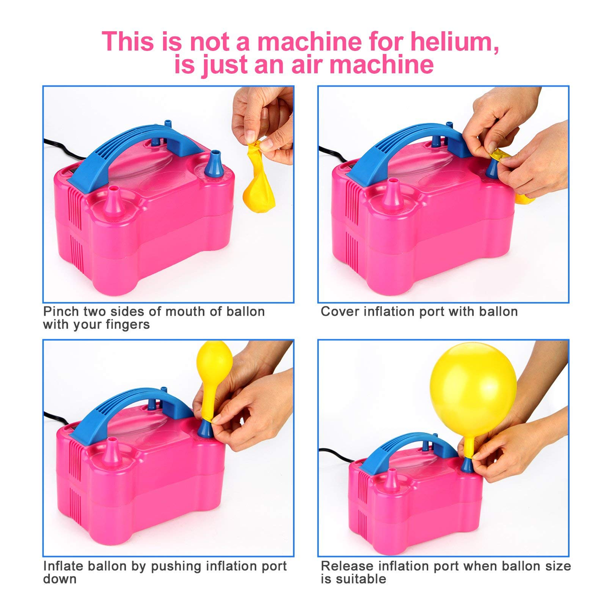 Balloons Blowing Machine with Two Nozzle, Pink - SquareDubai