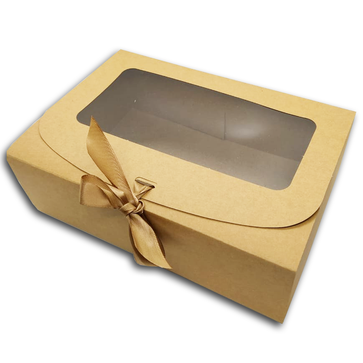 Silk Ribbon Closure Design Window Gift boxes (24x16x8Cms) 10Pc Pack - Brown