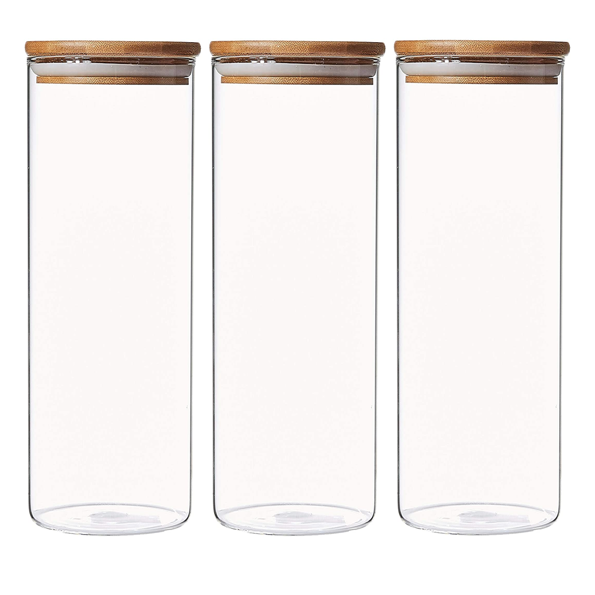 Willow Glass Storage Jar,Kitchen Food Containers with Bamboo Lid 3 pack (1400ML) 10x23Cms