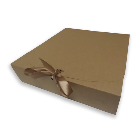 M-Size Silk Ribbon Closure Design BROWN Kraft Gift boxes (24x24x6Cms) 12Pc Pack - White