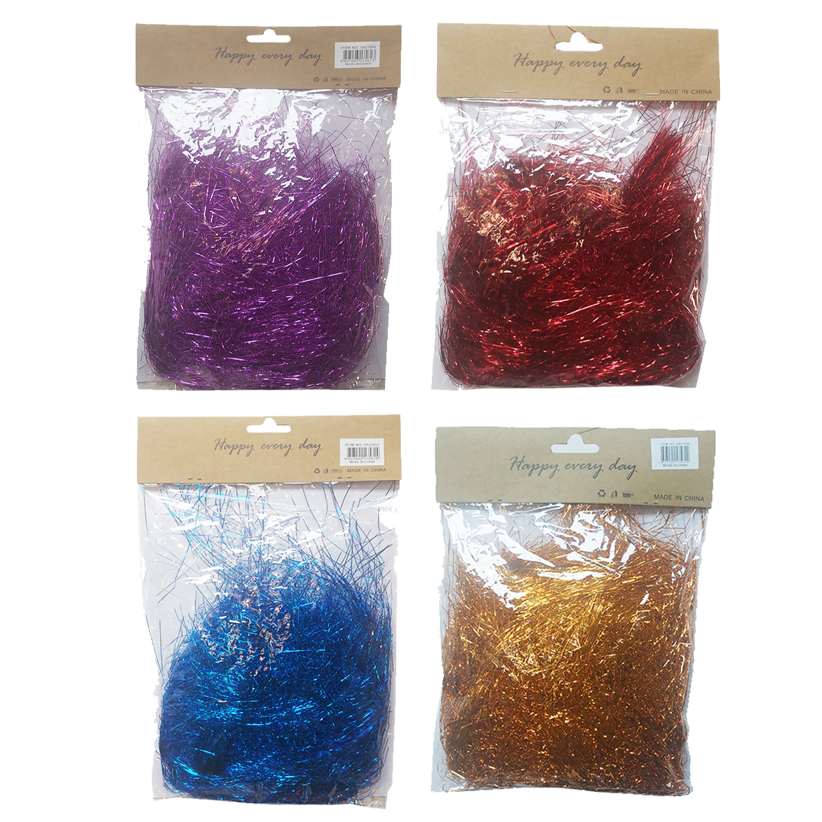 45 Gms MIX COLORS Metallic Straight Cut Shredded Gift Basket Filler Tinsel Foil Made From Acrylic Resin (4Pc Pack)  - Willow