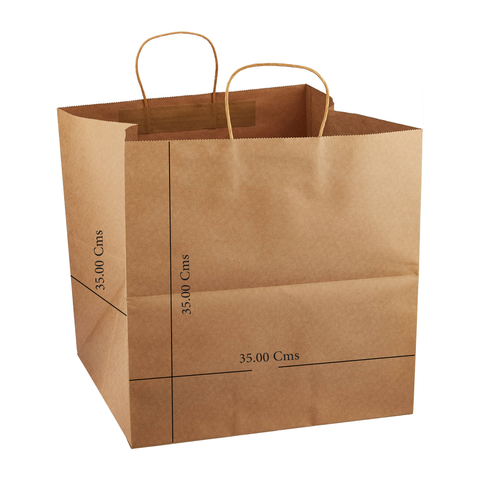 Large Square Kraft Paper Bags With Twisted Rope Handles 35x35x35 Cms - (12 Pc Pack ) - WILLOW