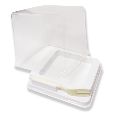 10Pc Mini Square Disposable Cake Box White with Fork (9x9x9Cms) -Willow