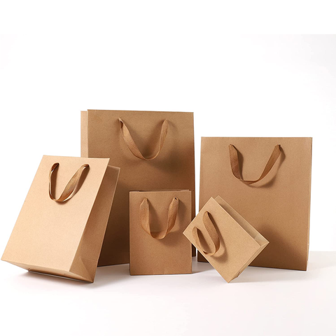 10-Pack Vertical Shape Kraft Paper Bags, Hard Paper with Ribbon Handle. Brown (40x30x10) - WILLOW