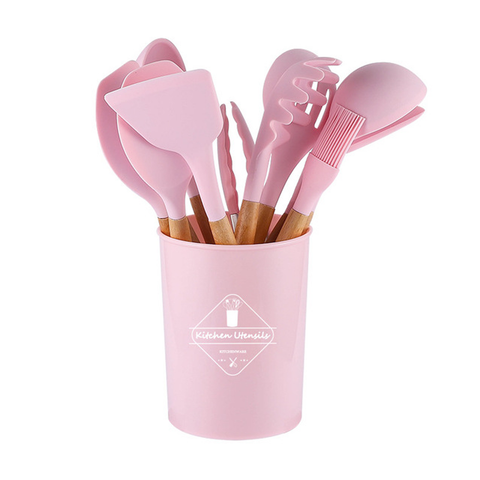 Non-stick Silicone Utensils Set | Wooden Handle Spatula