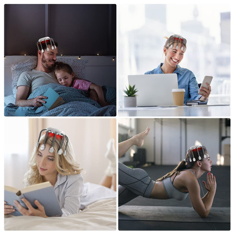 Rechargeable Head Scalp Massager with 14 Vibrating Contacts, 5 Modes, Red Light Therapy