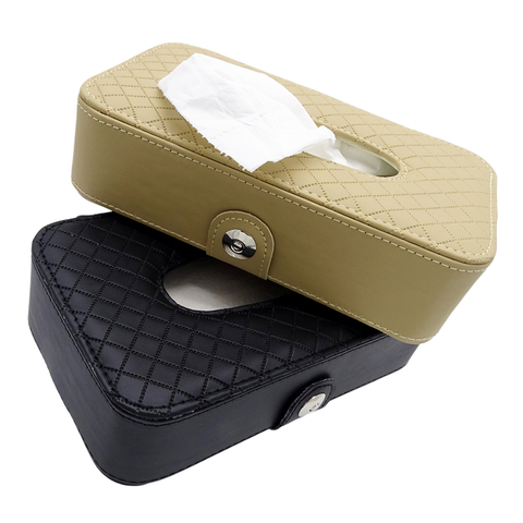 Olmecs Car Tissue Box With Seat Back Hanging Strap Black/Beige