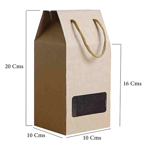 Kraft paper bag with PVC clear window and rope handle plain shipping box for dry food packing (20x10x10Cms)- Pack of 12 - Willow