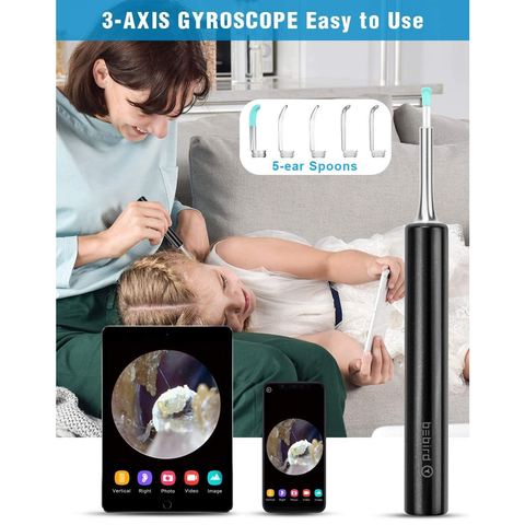 R1 Intelligent Visual Ear Sticks Endoscope 300W High Sensitivity Earpick Mini Camera Otoscope Health Ear Cleaner - Bebird