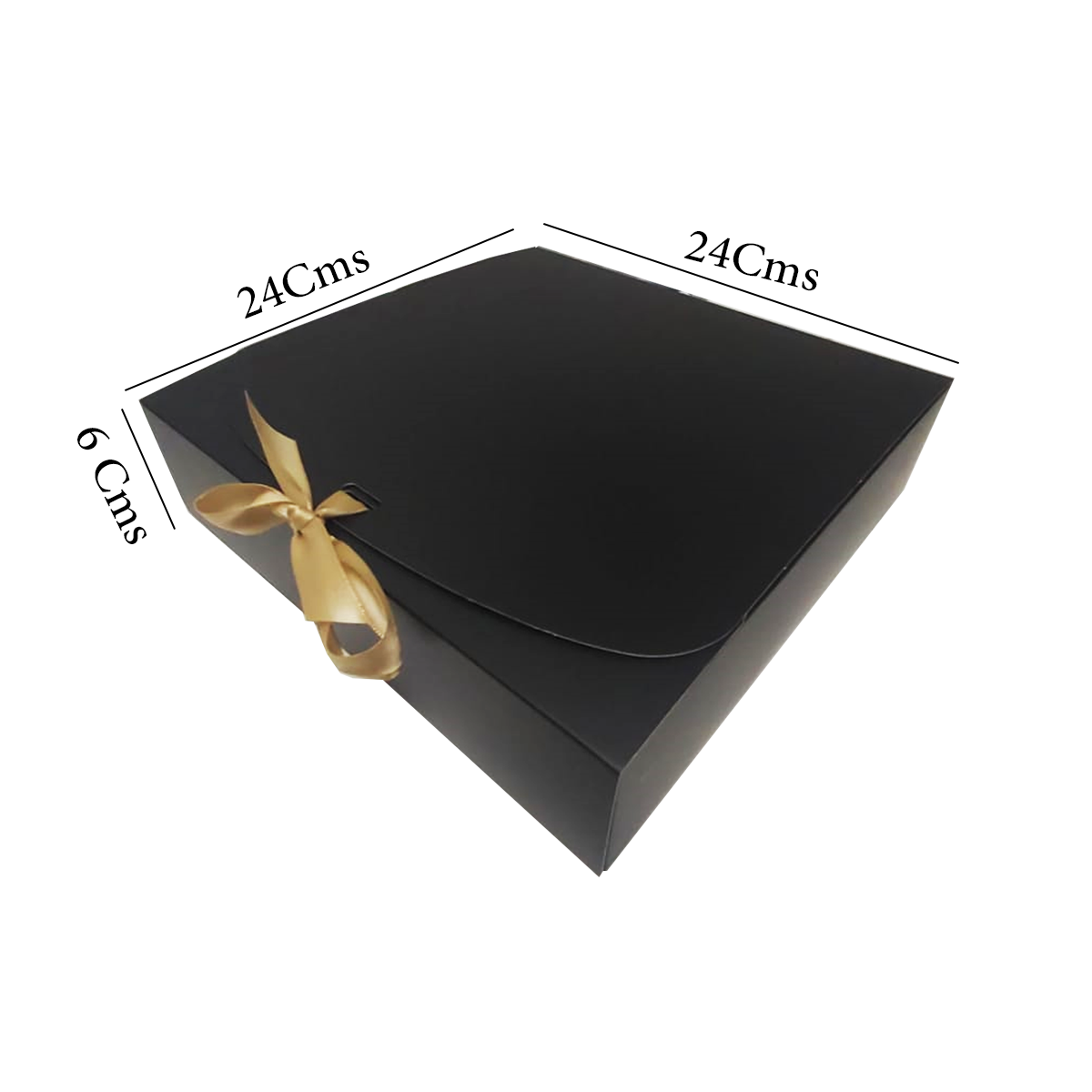 M-Size Silk Ribbon Closure Design BROWN Kraft Gift boxes (24x24x6Cms) 12Pc Pack - Black