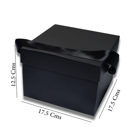 Black Plain Rigid Box With Ribbon Handle for Gift Packaging ( 17.5x17.5x12.5 Cms ) - (6Pc Pack) - Willow