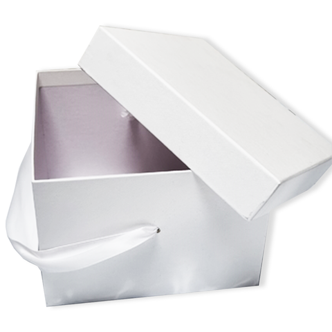 White Plain Rigid Box With Ribbon Handle for Gift Packaging ( 17.5x17.5x12.5 Cms ) - (6Pc Pack) - Willow