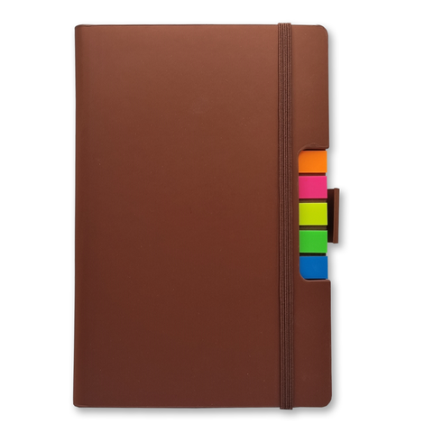 PU Covered Notebook With Sticky Note - Brown