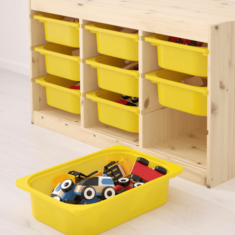 TROFAST Storage combination with boxes, light white stained pine, yellow