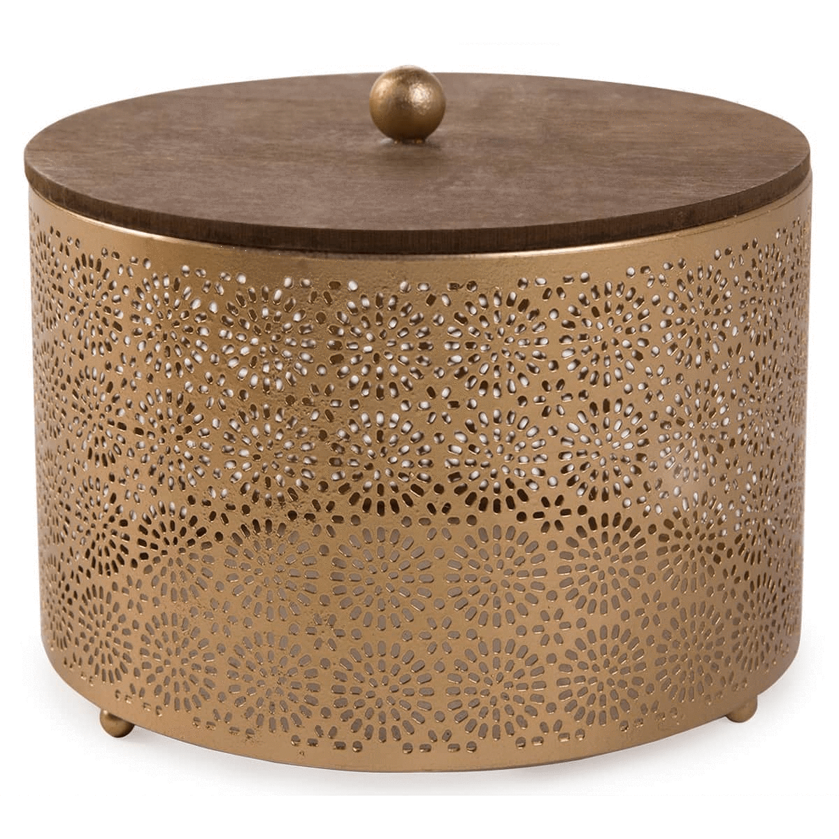 Large Metal Storage Box & Wooden Cover (20.4 x 15.5 cm, Gold)