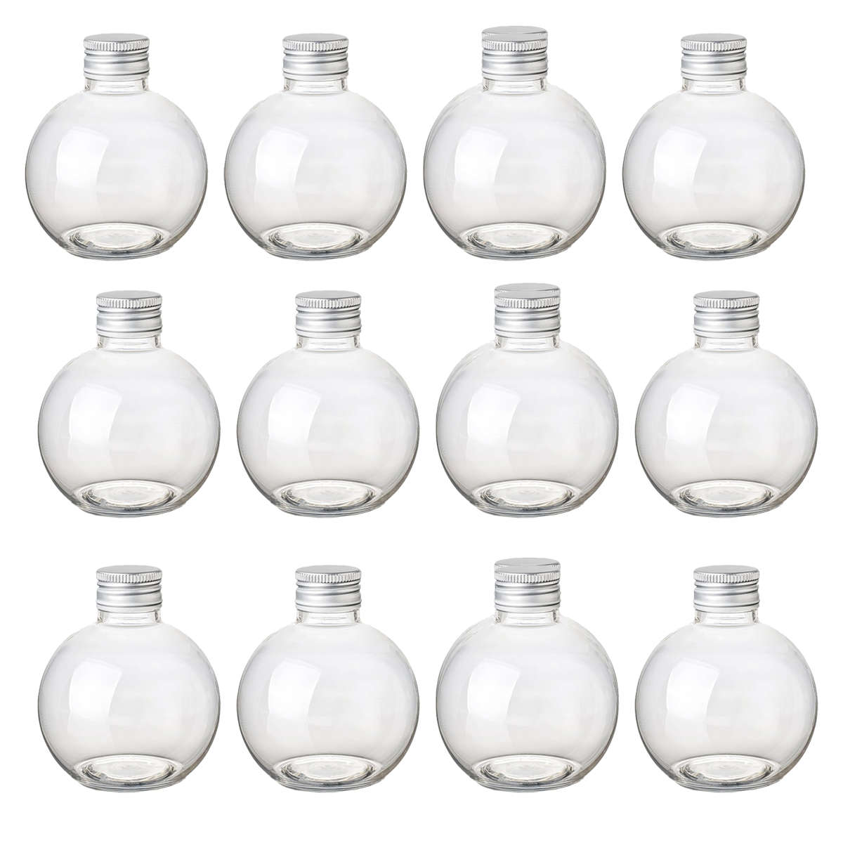 240Pc Carton 250ml Clear PET Sphere Bottle with 24mm Silver Screw Cap 8x8 cms  - Willow (Copy)