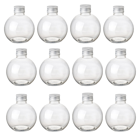 12Pc Pack 250ml Clear PET Sphere Bottle with 24mm Silver Screw Cap 8x8 cms  - Willow