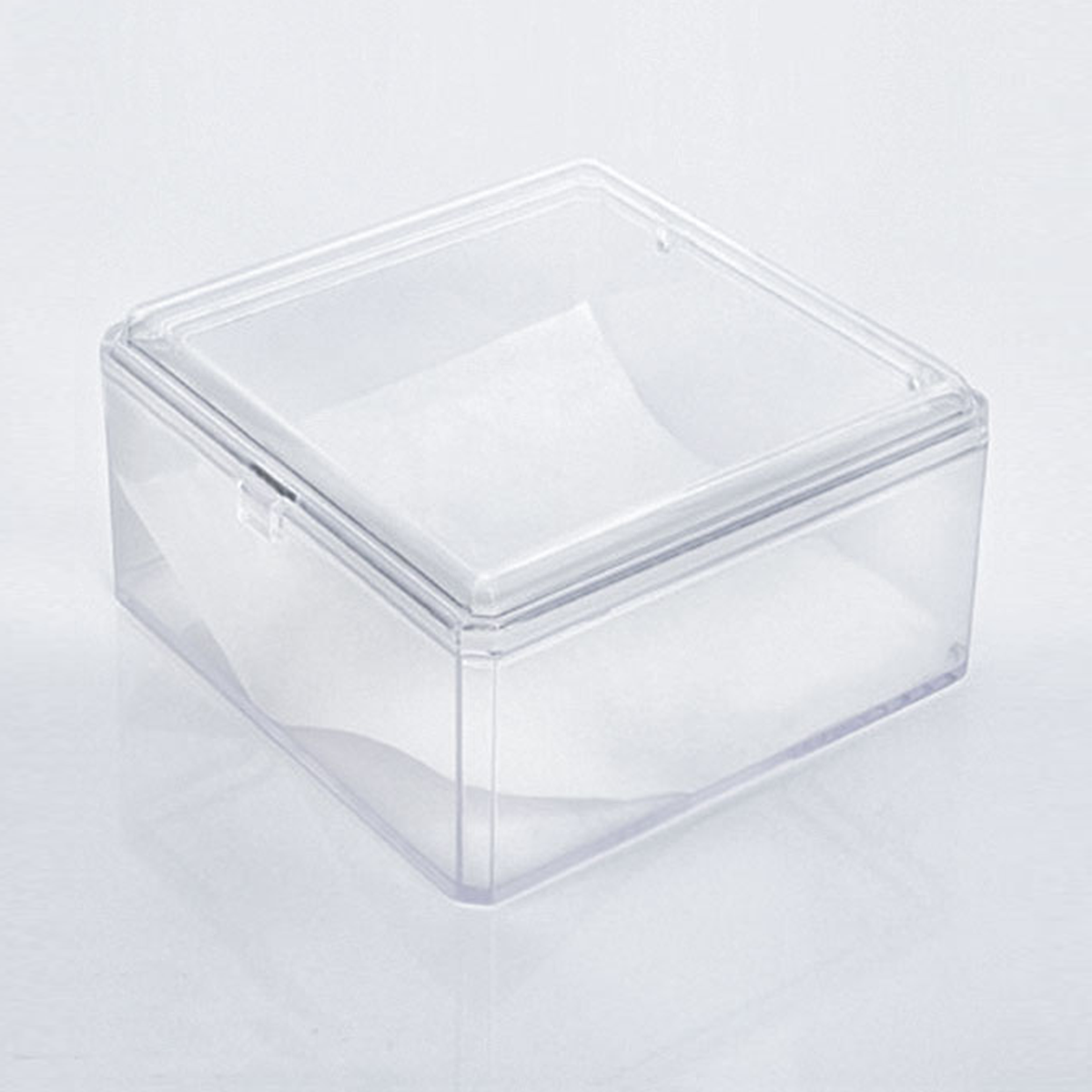 36 Pcs Clear Plastic Box with Hinge Cover Lid   8.5x8.5x3.00 Cms