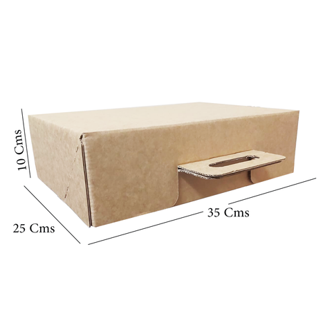 Medium Corrugated Brown Kraft Boxes with Handle  35x25x10 Cm (10Pc Pack) - WILLOW