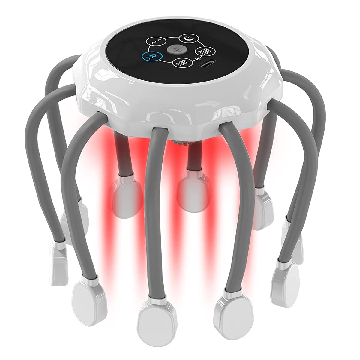 Rechargeable Head Scalp Massager with 14 Vibrating Contacts, 5 Modes, Red Light Therapy