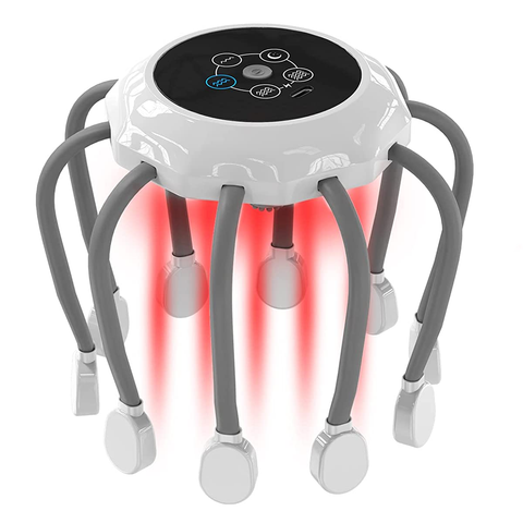 Rechargeable Head Scalp Massager with 14 Vibrating Contacts, 5 Modes, Red Light Therapy
