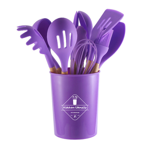 Non-stick Silicone Utensils Set | Wooden Handle Spatula