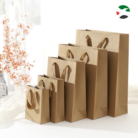 10-Pack Vertical Shape Kraft Paper Bags, Hard Paper with Ribbon Handle. Brown (40x30x10) - WILLOW