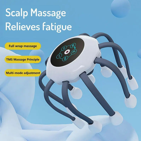 Rechargeable Head Scalp Massager with 14 Vibrating Contacts, 5 Modes, Red Light Therapy