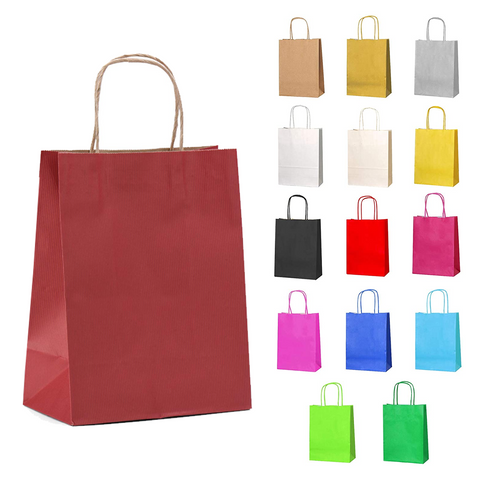 12pc Kraft Paper bags with twisted paper handle Size : 26x21x11cm Pink - Willow