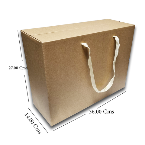 Heavy Duty Kraft Corrugated Cartons With Ribbon Handle 36x27x14Cms (12 PC/Pack) - Willow