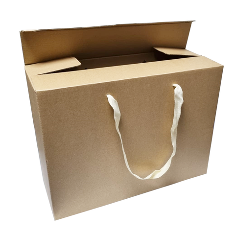 Heavy Duty Kraft Corrugated Cartons With Ribbon Handle 36x27x14Cms (12 PC/Pack) - Willow