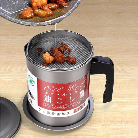 Stainless Steel Oil Strainer Pot And Dust-Proof Lid Cooking Oil Can (1.7 Liters)