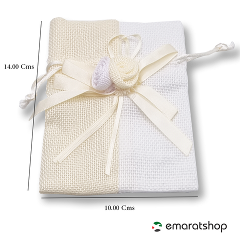 Willow 12Pcs 2 color Burlap Bags with Drawstring, Bow & Ribbon (Pink/White, 10x14 Cms)