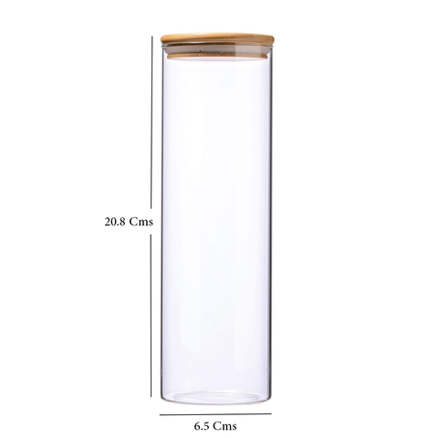Large Glass Jars Cylindrical Airtight Storage  Canister Jar with Bamboo Lid & Silicone Sealing Ring (20.5x6.5 Cms) - WILLOW