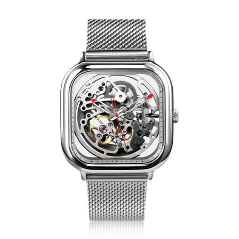 CigaDesign Full Hollow Automatic Mechanical Skeleton Wristwatch - Silver