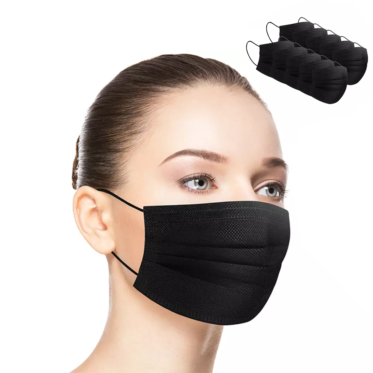 Disposable 3-Ply Black Face Masks (50-Pack)