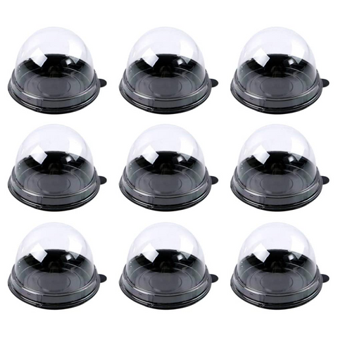 50 pcs Plastic Round Cake Boxes with Transparent Dome  for Mooncake Cake Cheese (Black Tray)