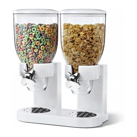 Dry Food Cereal Dispenser Dual Control - White