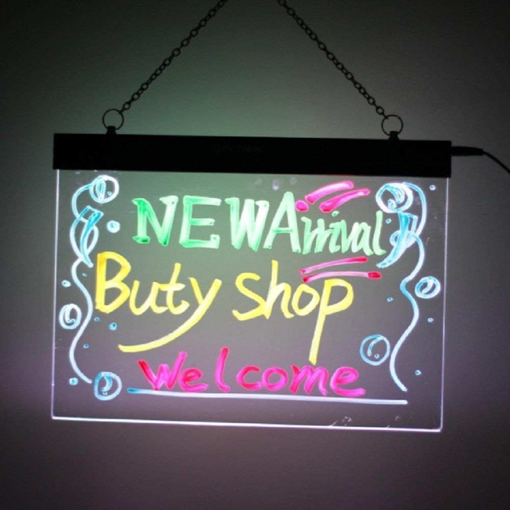 Flashing Illuminated Erasable Neon LED Message Menu Sign Clear Glass Writing Board 16 "x 12 " - SquareDubai